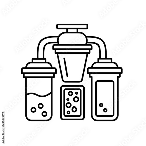 Liquid filtration equipment in line art style for chemical industry icon  