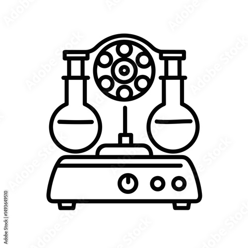 Chemical industry icon featuring a centrifuge with laboratory flasks  