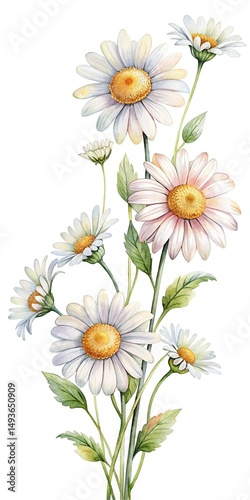 Watercolor Painting of a Daisy Bouquet on a White Background