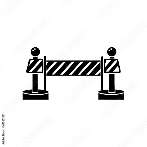 Solid Black Construction Barrier Icon – Road Closure Warning Symbol


