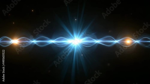 an artistic depiction of a luminous energy wave that vibrates, creating a vibrant display against a dark background. It is a visual representation of energy transfer.