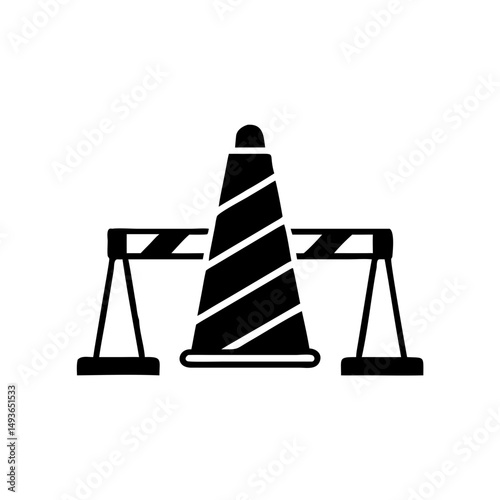 Solid Black Construction Barrier Icon – Road Closure Warning Symbol

