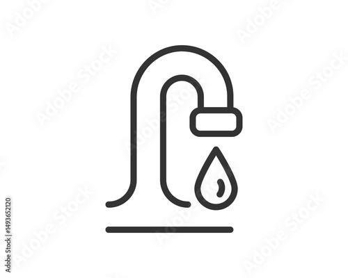 Minimalist line art of a dripping faucet, symbolizing conservation, plumbing, or hygiene. Ideal for websites, apps, and infographics related to water, health, or home maintenance.