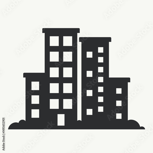 Black silhouette of urban buildings in minimalist design  