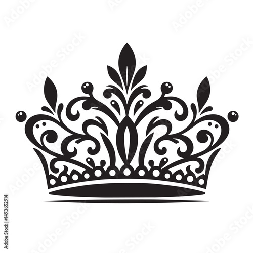 Black Color Tiara Silhouette Vector Illustration, Solid White Background. minimal vector design