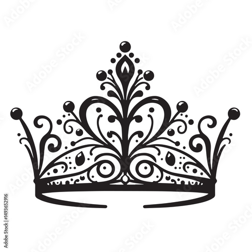 Black Color Tiara Silhouette Vector Illustration, Solid White Background. minimal vector design