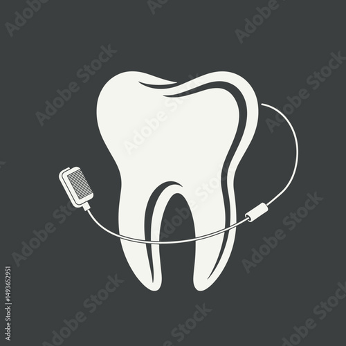 Tooth graphic design with dental tool and cable connection  