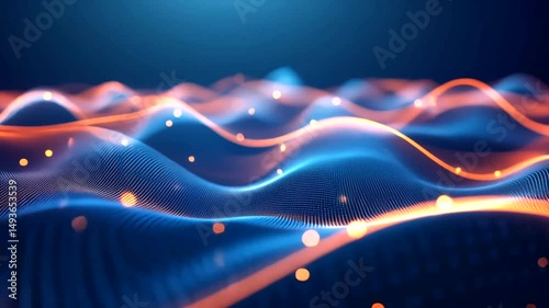 Wavy mesh with orange lights background