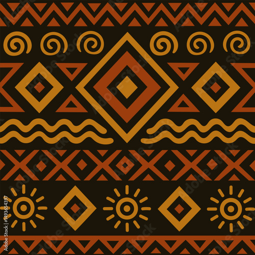 Seamless colorful geometric pattern with elements of African ornament
