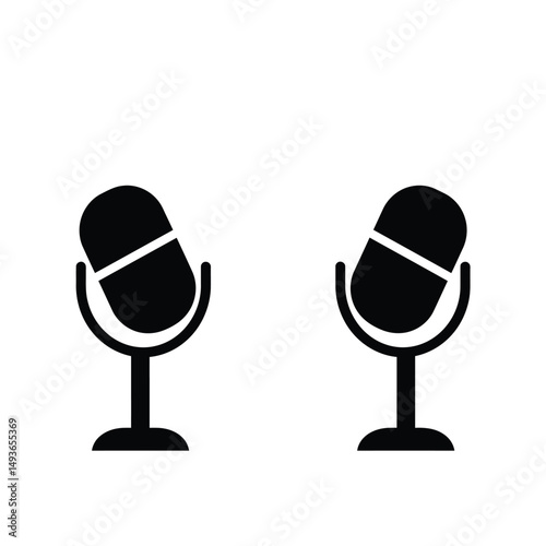 Two retro microphones icon, podcast symbol, interview