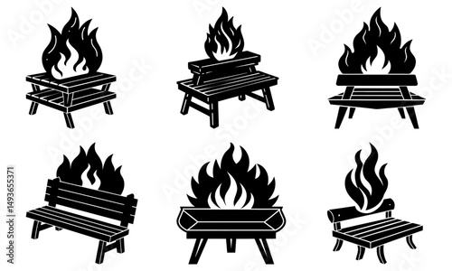 Fire Pit Bench silhouette vector