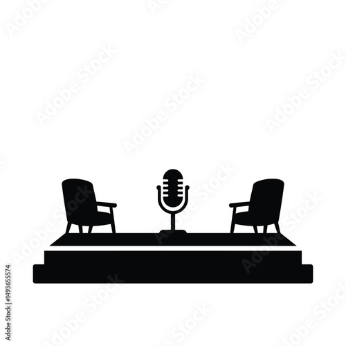 Podcast studio stage two chairs microphone