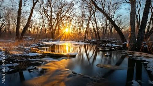 Sunrise at snowy river's edge