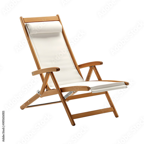 Contemporary Reclining Wooden Beach Chair with a Co Isolated on Transparent Background