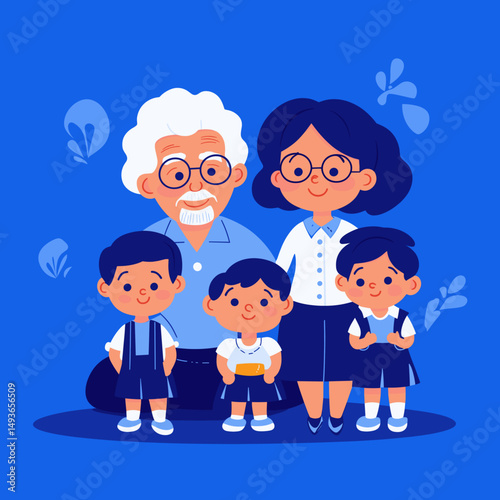 Cheerful Family Portrait with Grandparents and Grandchildren