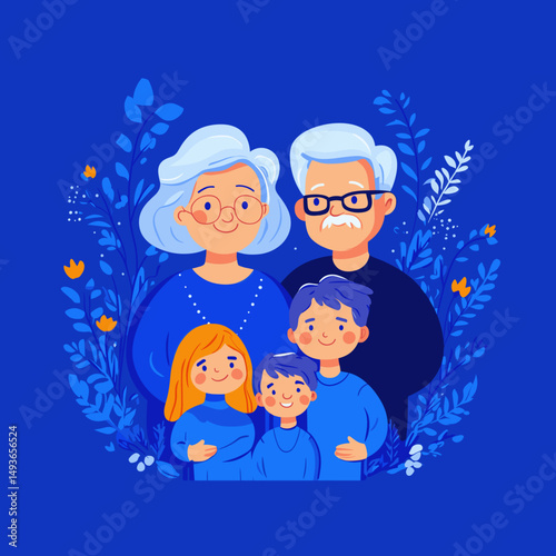 Cheerful Family Portrait with Grandparents and Grandchildren