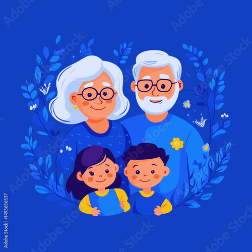 Cheerful Family Portrait with Grandparents and Grandchildren