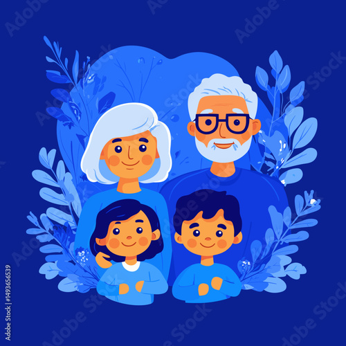Cheerful Family Portrait with Grandparents and Grandchildren