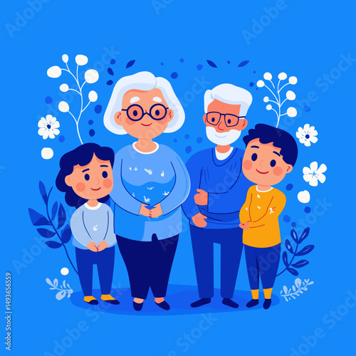 Cheerful Family Portrait with Grandparents and Grandchildren