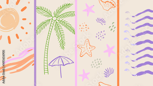 Evoking warm memories of sun kissed beaches summer escapes with colorful beach elements soft pastel