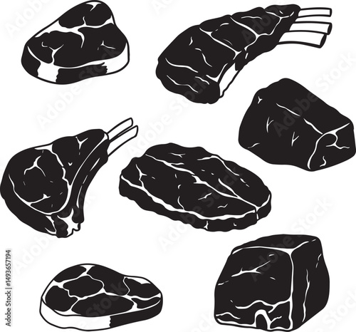 Assorted cuts of meat steak lamb chops beef graphic illustration