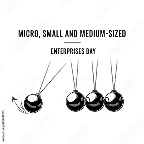 Illustration of newton's cradle with micro small and medium sized enterprises day text above it