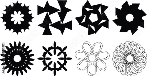 Grungy Spirograph and Polygonal Tech Shapes