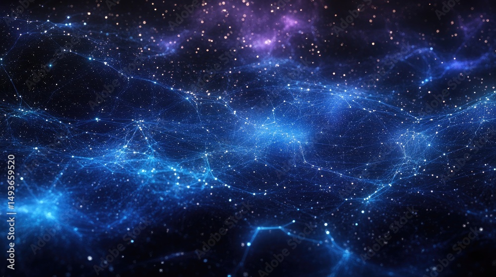Naklejka premium Abstract cosmic network with blue and purple hues illustration