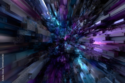 Abstract digital art, vibrant swirls of blue and purple creating a sense of depth, ideal for technology or futuristic themes.