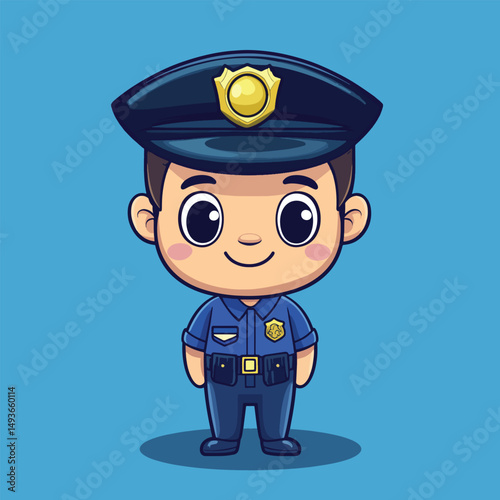 Adorable Cartoon Police Officer with Large Eyes and Friendly Smile