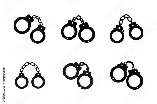 Handcuffs silhouette Vector bundle  illustration, Handcuffs silhouette