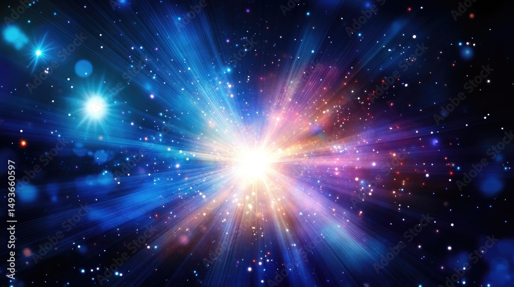 Fototapeta premium Abstract cosmic burst with vibrant colors and shining stars.
