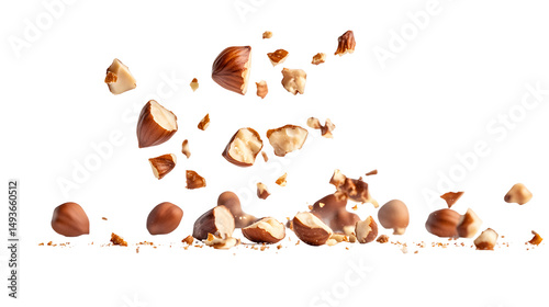 Cracked Hazelnuts Flying in the Air