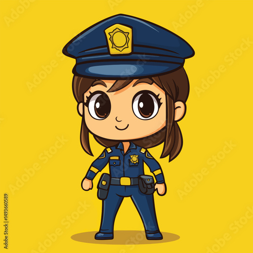 Adorable Cartoon Policewoman with Large Eyes and Uniform (1)