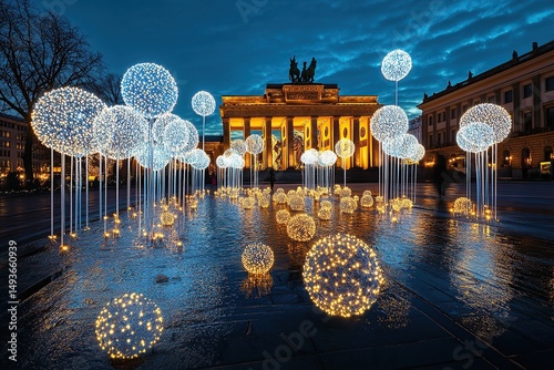 A burst of light balls fountain in front of the Old Forum, presented by giant white Christmas lights