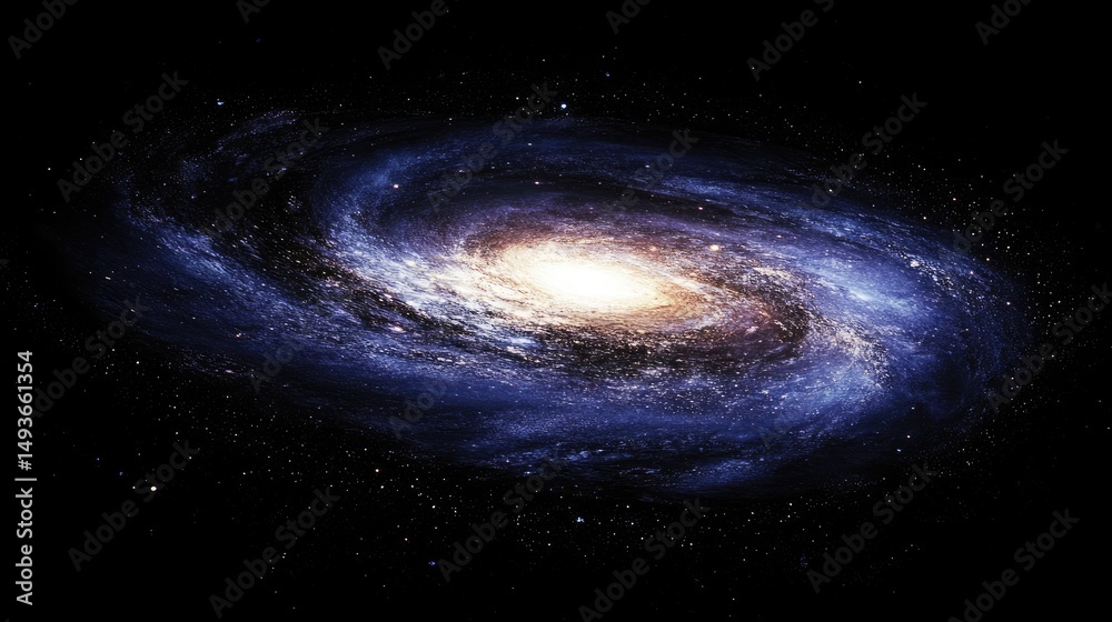 Naklejka premium Beautiful spiral galaxy in deep space with stars on black background