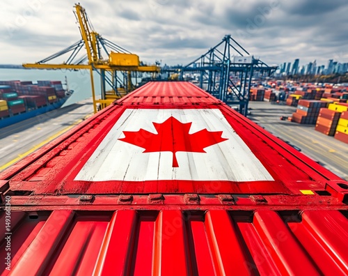 Canadian Flag Shipping Container Port.
