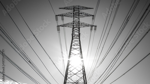 Power Line Tower Black and White