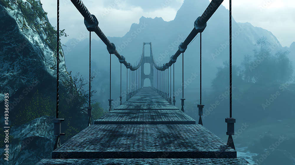 Foggy Suspension Bridge Illustration