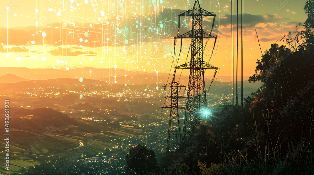 Power Grid Illustration at Sunset