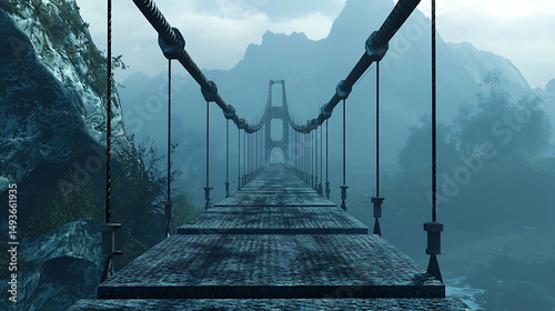 Obraz na płótnie Foggy Suspension Bridge Illustration w salonie