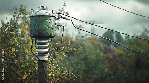 Obraz na płótnie Vintage Electrical Transformer on Pole in Rural Setting w salonie