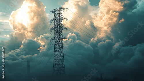 Power Transmission Tower in Dramatic Cloudy Sky