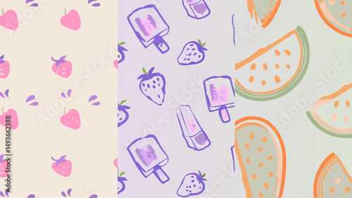 Sweet summer dreams of ice cream and juicy fruits in a cheerful pattern design pastel colors and