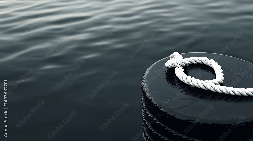 Rope Tied to Bollard Stock Photo