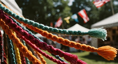 Colorful Braided Cords Hanging at Outdoor Event