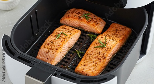 Healthy cooking with air fryer: delicious salmon fillets with herbs for nutritious meals