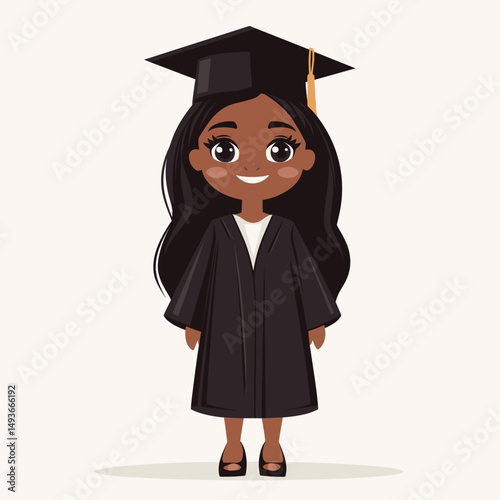 Happy girl in graduation cap and gown