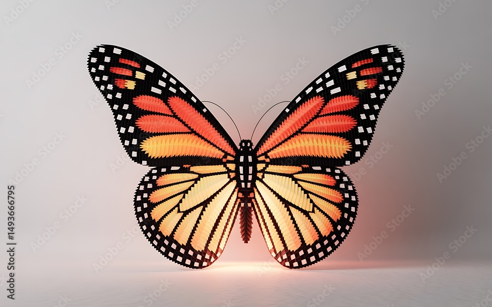 Obraz premium Stylized Monarch Butterfly Sculpture Artfully Crafted with Intricate Paper Layers and Dramatic Lighting