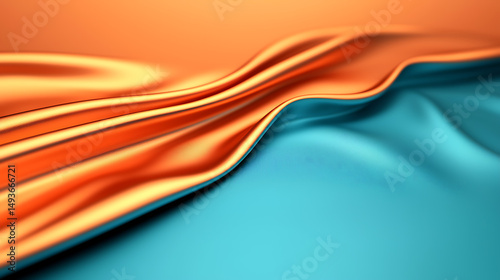 Abstract Copper and Teal Fabric: Wavy, Soft, Smooth Textile with Artistic Color Transition Background Texture.